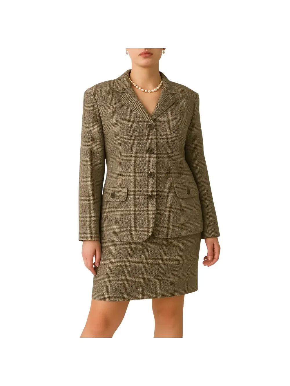 Vintage La Belle Brown Houndstooth Skirt Suit Size 14 Large Retro Corpcore